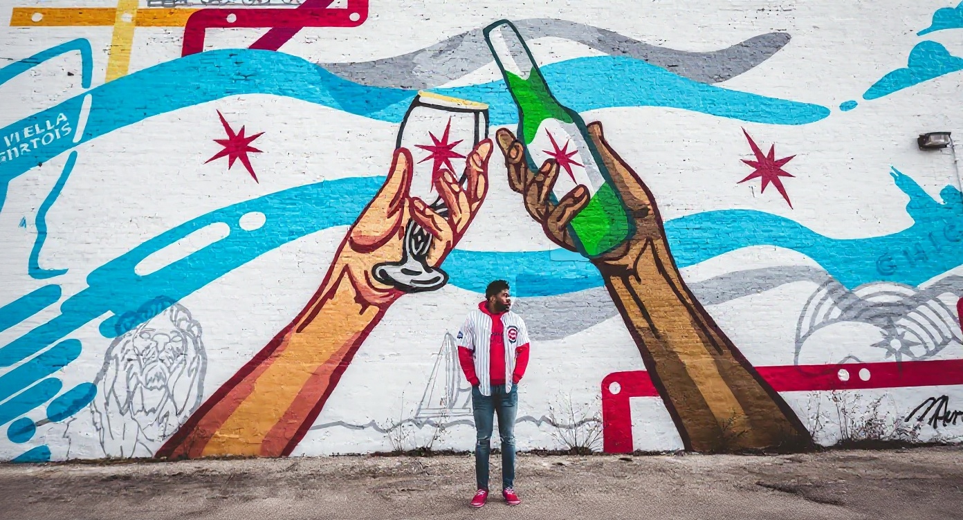 Large-scale mural on a Pilsen side street — the neighborhood has 30+ works concentrated along 18th Street and south